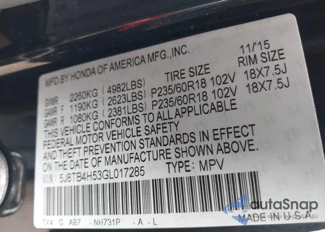 2016 Acura Rdx Technology Acurawatch Plus Packages/Technology Package из США, поврежденный, VIN 5J8TB4H53GL017285